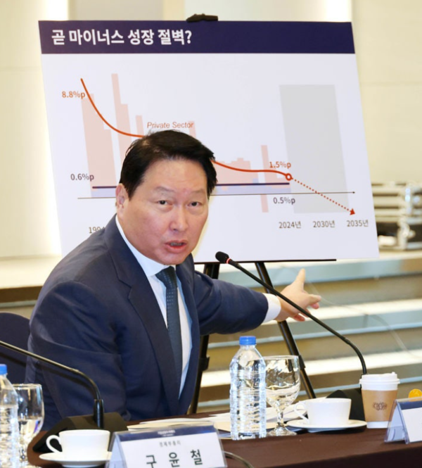 최태원 대한상공회의소 회장이 '제2차 기업성장포럼'에서 인사말을 하고 있다. 사진=대한상공회의소